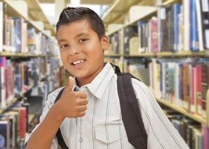Student in library