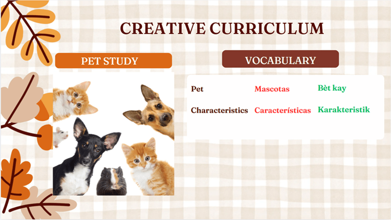 creative curriculum vocabulary words in three languages